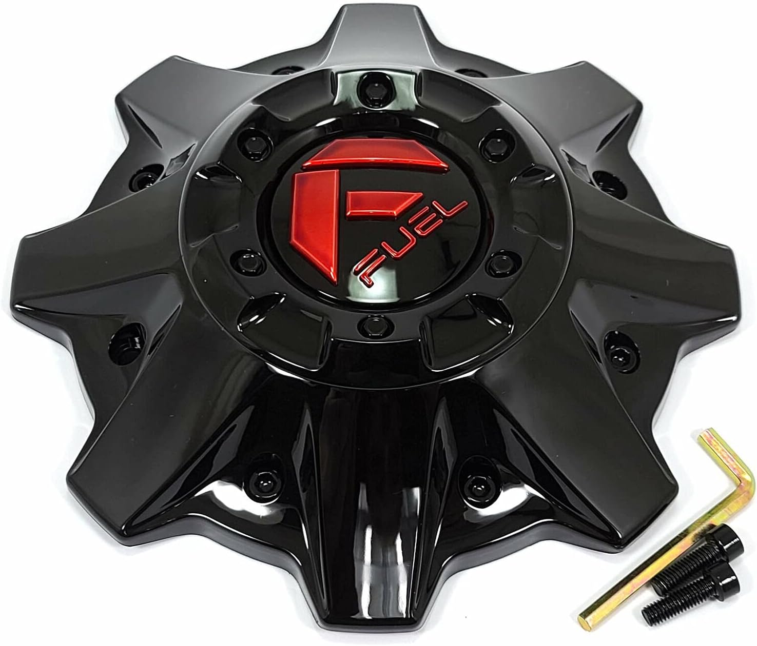 Fuel 2PC FUEL 8LUG RED CAP W/O RISER CHR LOG&RIV - 1002#53GQC