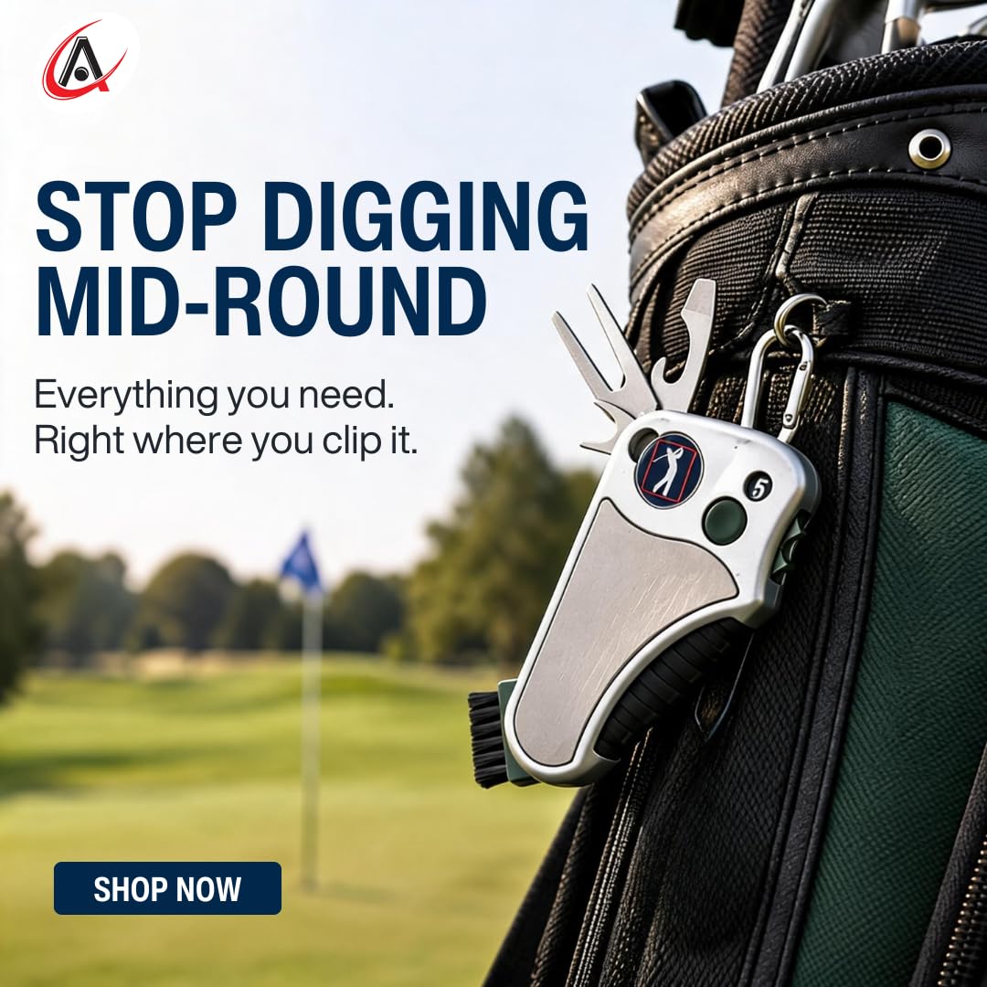 Golf Multitool All-in-One: Contatore di Ictus, Strumento di Riparazione Divot, Spazzola, Marcatore a Sfera, Pulitore Scanalature