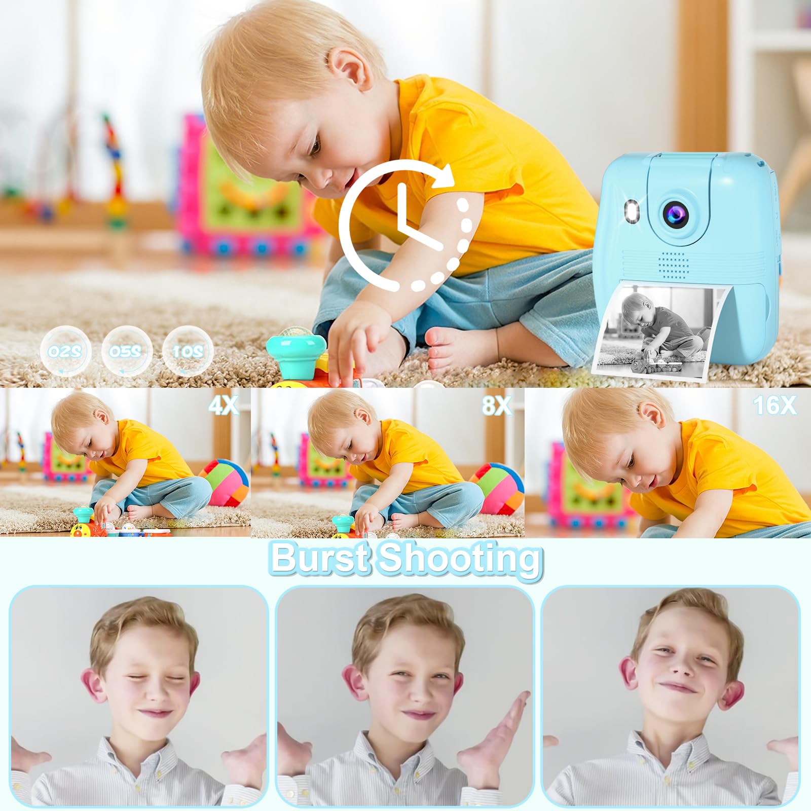 Appareil Photo Instantané Pour Enfants GKTZ - Écran 2,4 Pouces, Impression Sans Encre, 1080P, Avec Carte 32 Go, Cadeau Pour 3-12 Ans