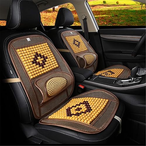 Wood Beaded Comfort Seat Cover with Cooling Ventilated Mesh Lumbar Back Brace Massage Support Cushion for Car Seat Chair