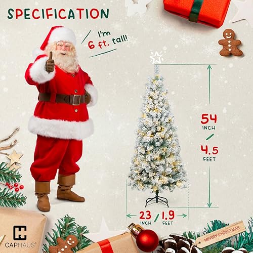 Miniatura 2 de CAPHAUS Árbol de Navidad artificial preiluminado de 4.5 pies con 398 puntas de ramas prearticuladas y soporte plegable, árbol de Navidad delgado