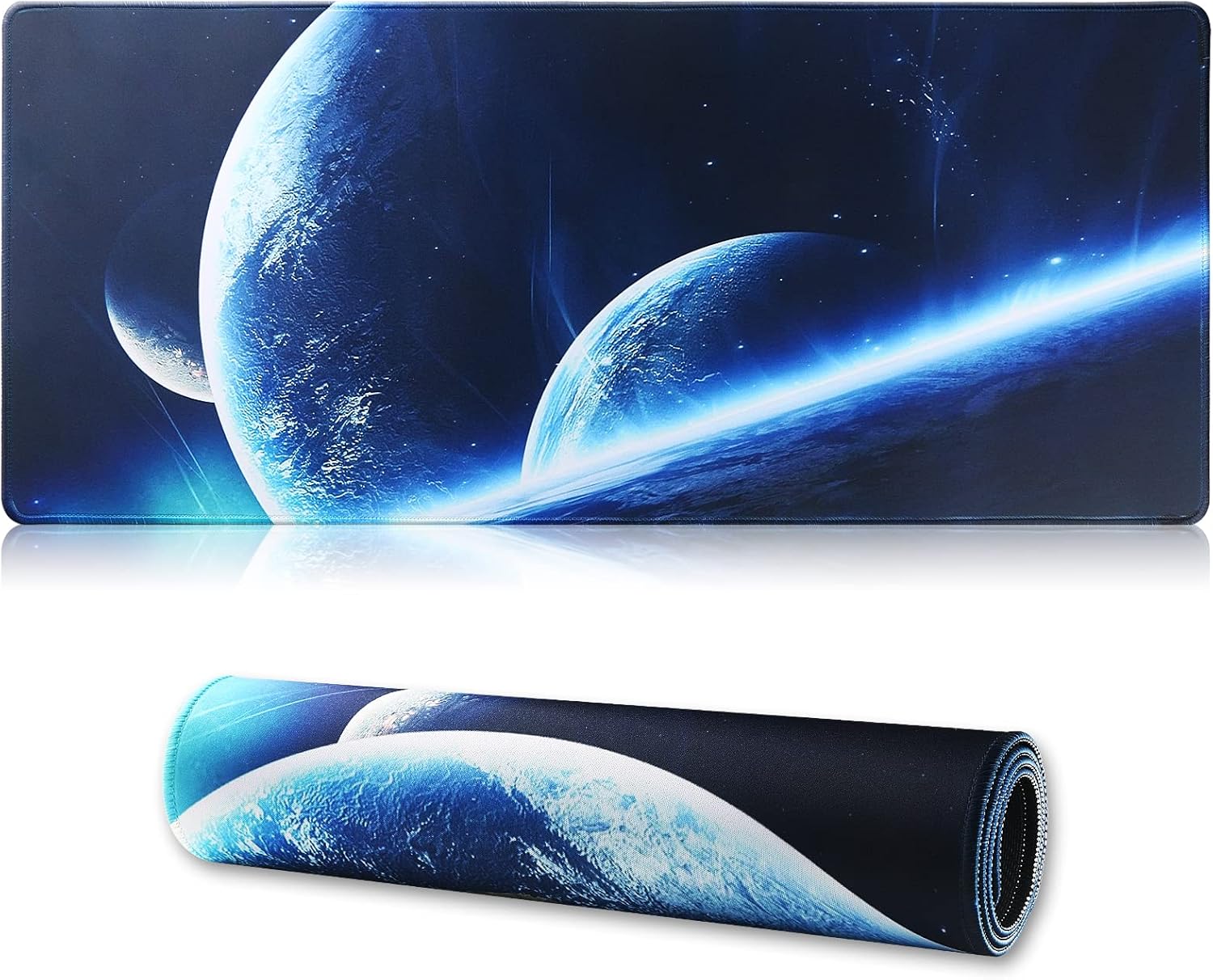 Large Gaming Mouse Pad with Stitched Edges,[27.5x11.8In] Extended Mouse Pad with Non-Slip Natural Rubber Base for Gamer/Desktop/Office/Home (70x30 Spaceball)