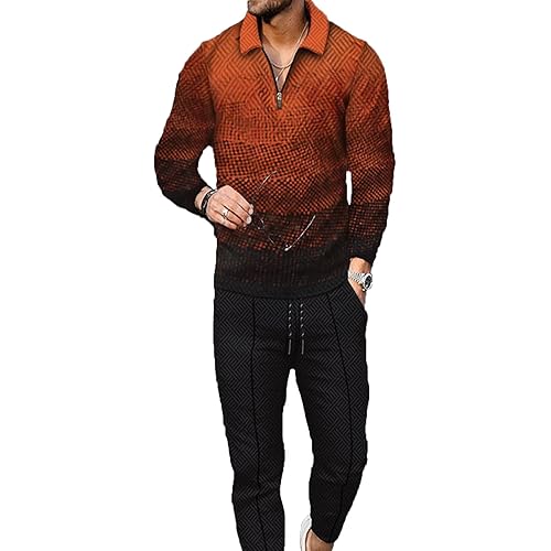 Men's Polo Track Suit Sets Long Sleeve Mens Outfits 2 Piece Fashion Sweatsuit Comfy Casual Set for Men