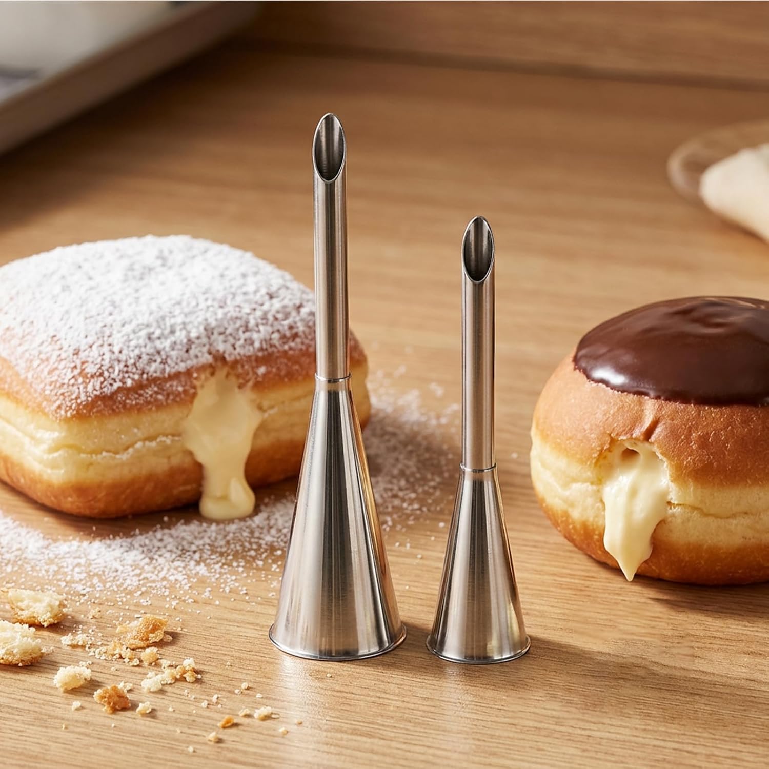 6 PCS Donut Filler Injector Icing & Piping Tips Frosting Tips Long Cream Puff Piping-Tip Reusable Cake Tip for Decorating Pastry Piping with 20PCS Piping-Bags for Pastries Cupcakes Filling Donuts