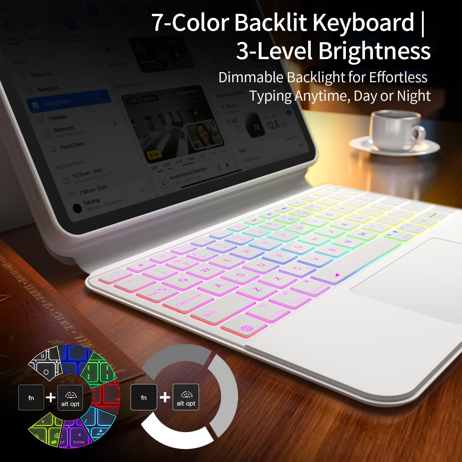Keyboard Case for iPad Air 11" (M3 2025/M2 2024), Air 5th/4th 10.9" & Pro 11" (4th-1st)- Height Adjustable, Multi-Touch Trackpad, 360° Rotatable, Magnetic Detachable,7-Color Backlit, White
