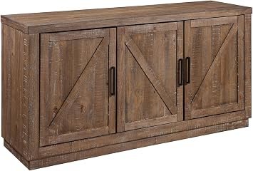 Steve Silver Furniture Riverdale Server, Modern Ranch/Rustic Design, 65" L Buffet Server, Barn Style Doors, Two Shelves for Storage, Three Doors, Plinth Base, 19.5" D x 65" W x 34" H, Brown