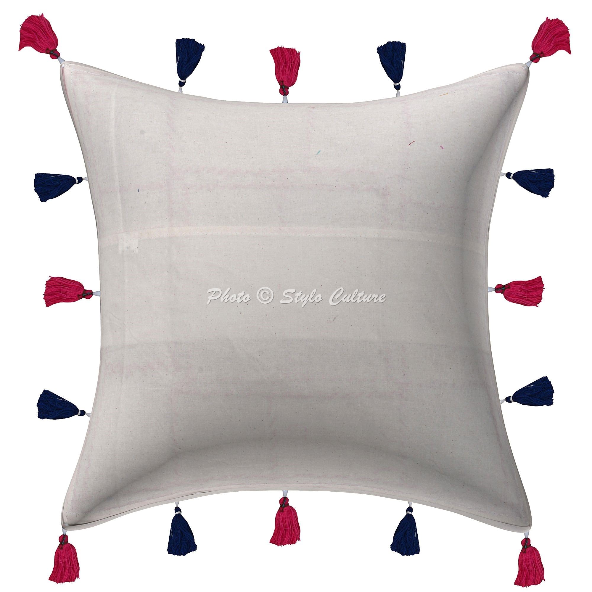 Bohemien Dekorativ Baumwolle Couch Kissenbezüge 40x40 cm Weiß Dekokissen Gesticktes Patchwork Schlafzimmer Sofa Kissen Bezüge Blumen Quadrat Umschlagverschluss Kissenhullen - 4 STK.