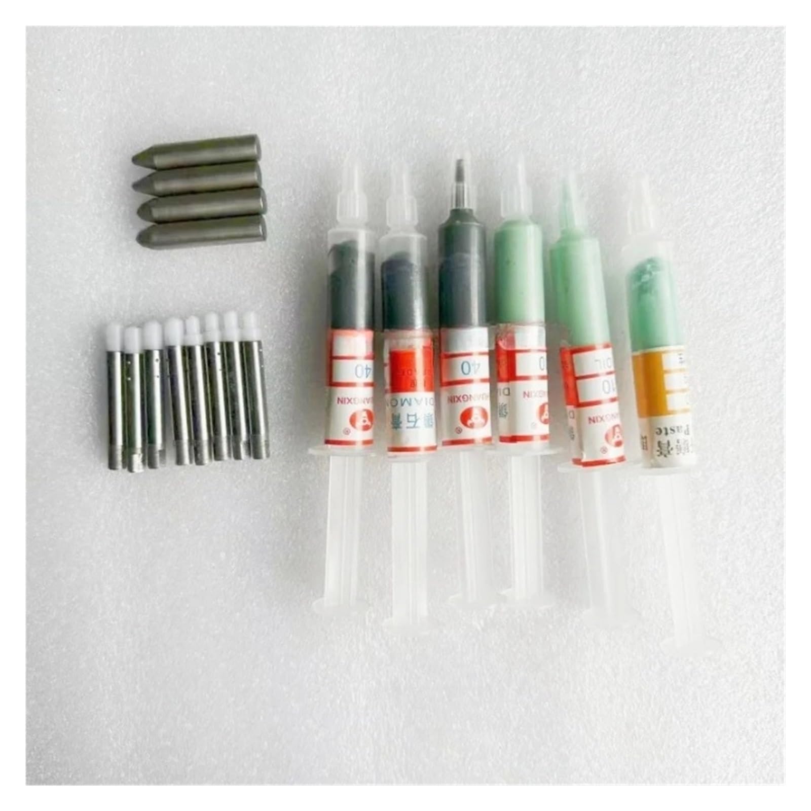 2 piezas de pasta de pulido abrasiva de diamante compatible con la tapa del conjunto de válvula del inyector Common Rail diésel, herramienta de pulido de piezas, varilla de acero(2PCS plastic head ro)