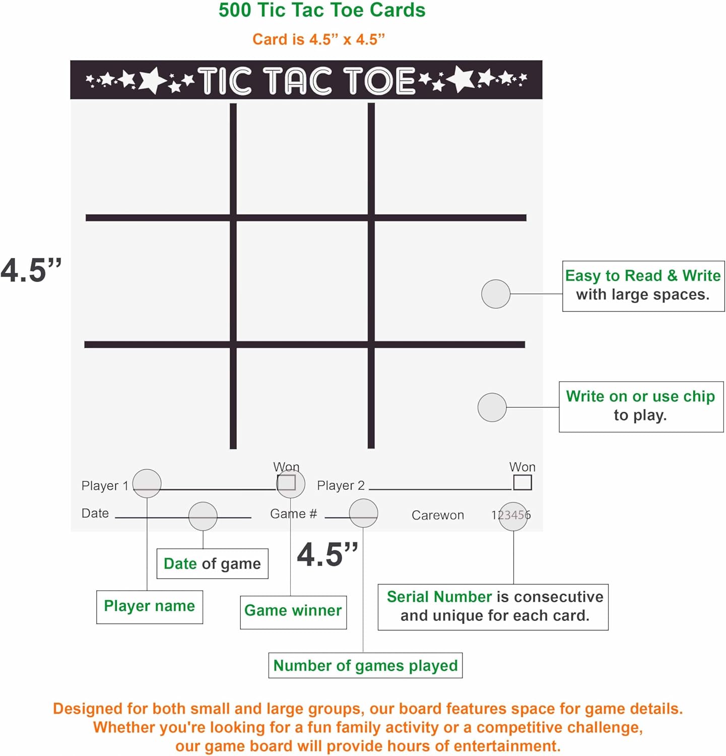 500 Tic Tac Toe Paper Game Cards, Fun for Family & Travel