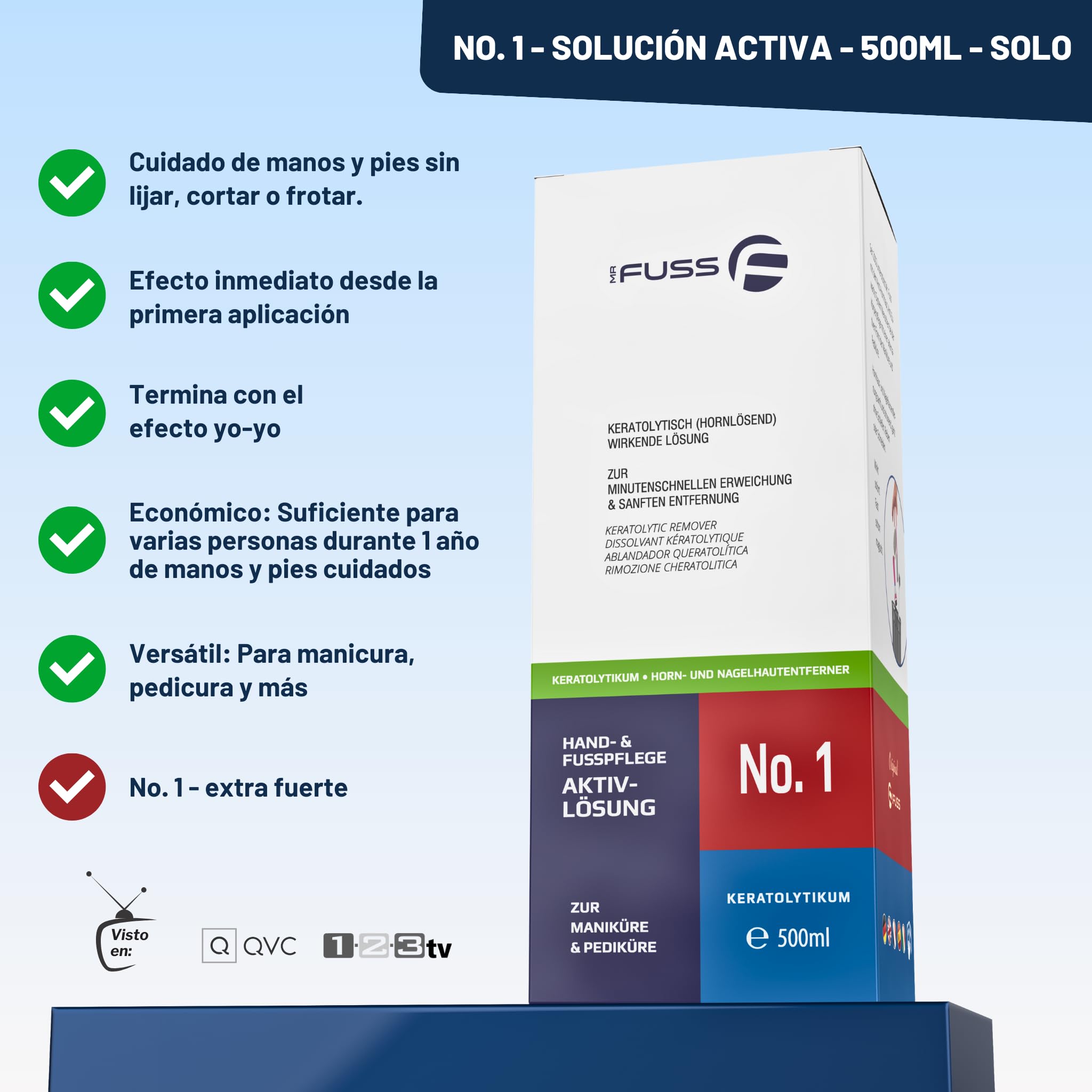 Mr. Fuss® Sistema Anti-Callos, Anti-Crecimiento - Removedor de cutículas Removedor de callosidad - Solución No. 1 - fuertemente ablandamiento