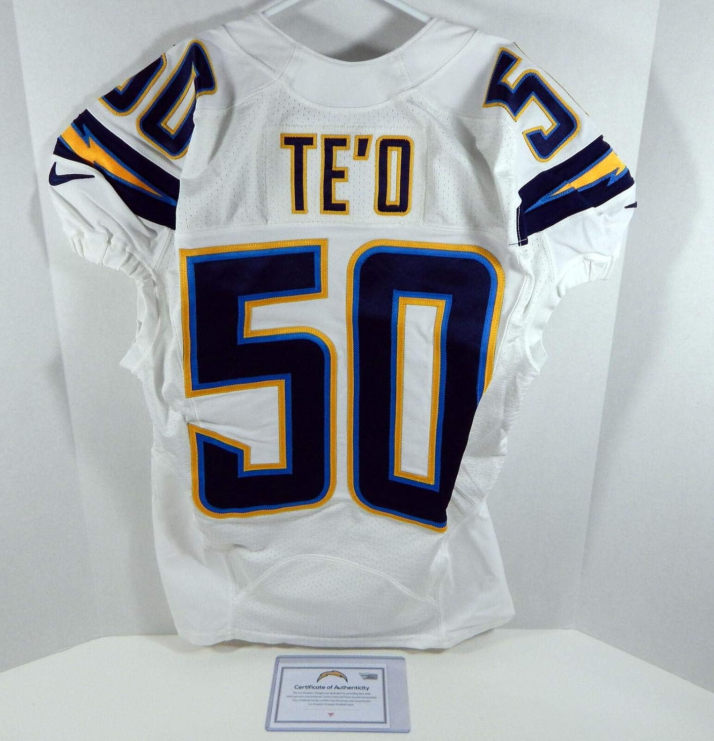 2013 San Diego Chargers Manti Te'o 50 Game Issued White Jersey