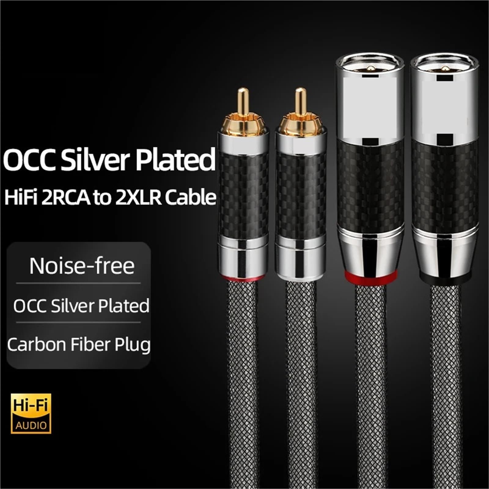 Cavo audio HiFi da 2RCA a 2XLR Cavo audio OCC placcato argento da 3 pin XLR femmina a RCA maschio for cavo patch amplificatore altoparlante(2RCA to 2XLR Male,0.5m)