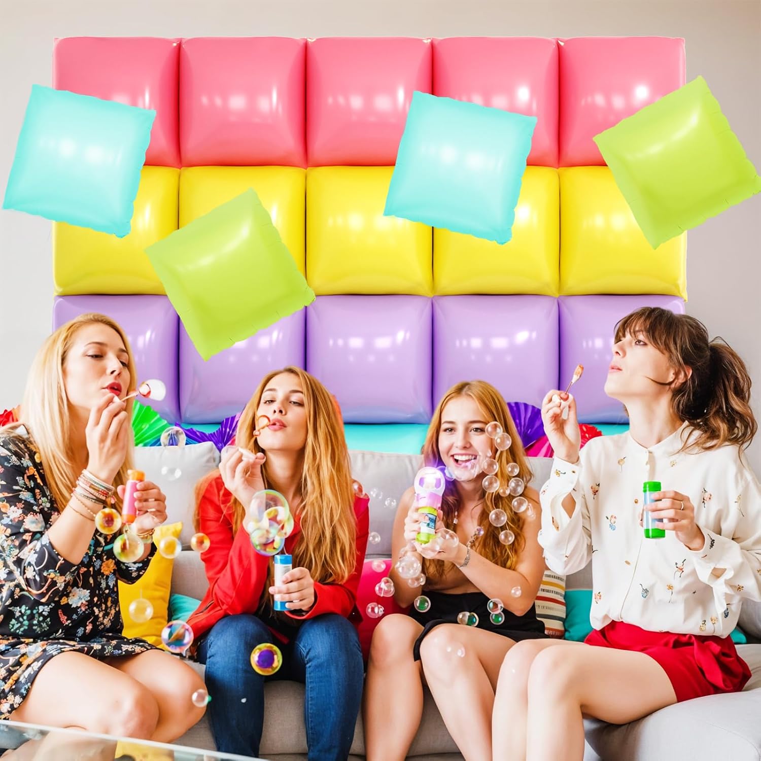 Pastel Rainbow Square Foil Balloon Wall 19 Inches Double Sided Square Party image 3