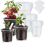 30 Packs Clear Nursery Pots for Plants, 3.5/4/5 Inch High Transparency Plastic Seedling Plant Pot with Drainage Holes, Includes 20 Labels