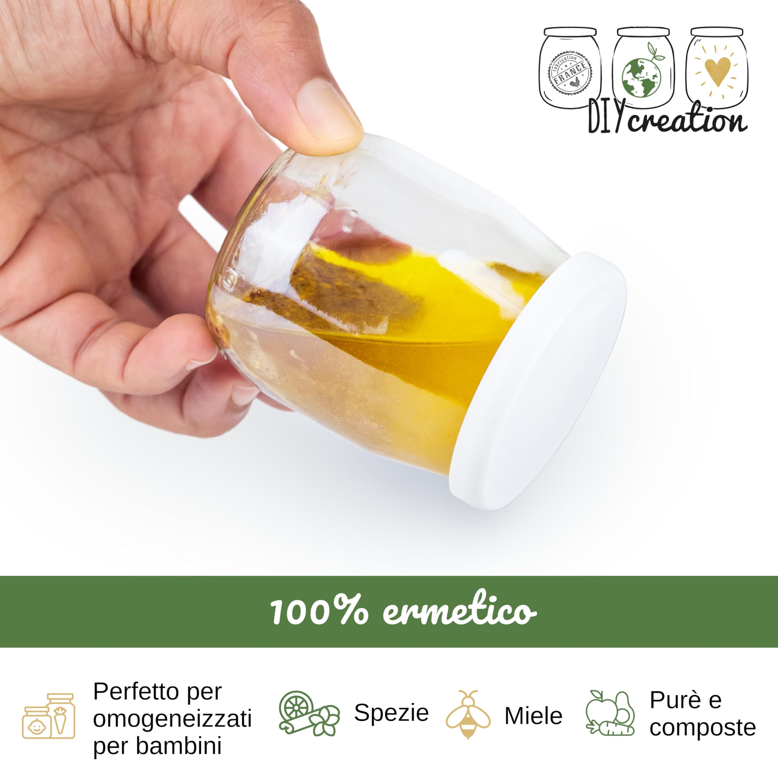 12 Vasetti in Vetro per Yogurt con Coperchi ermetici per Yogurtiera - Robot (Bimby, Magimix,ecc.) - Vasetti Vetro piccoli per neonati - fabbricazione francese - 125 g/143 ml
