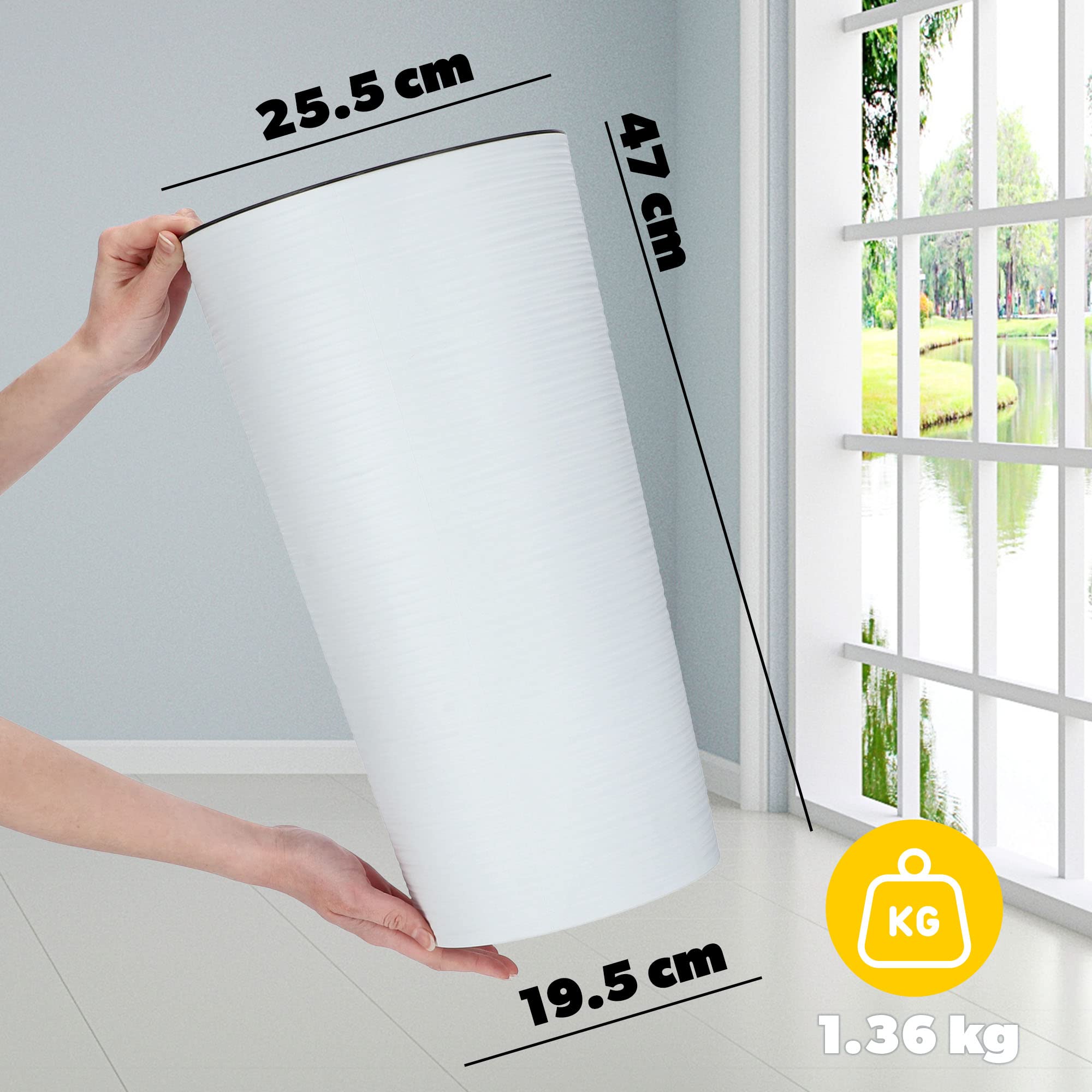 KADAX Macetero Alto de Plastico para Interior y Exterior, Maceta Grande y Decorativa para Plantas de Gran Tamaño y Árboles Pequeños (Blanco, 25.5 cm)