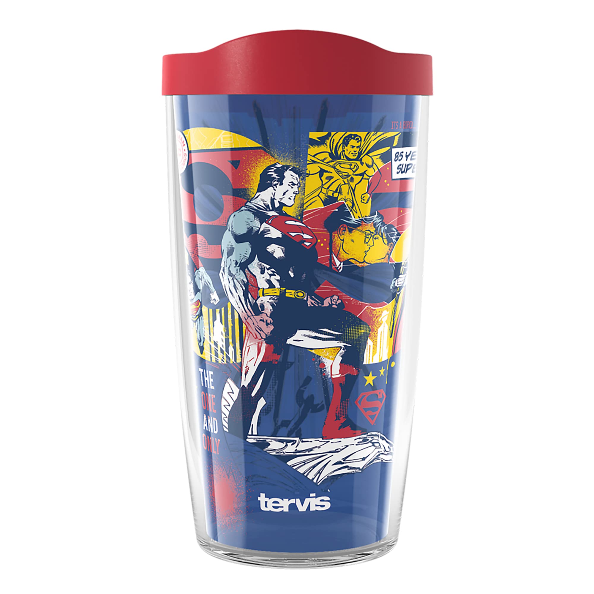 tervisWarner Brothers DC Comics Superman The One and Only 85th Anniversary Made in USA Double Walled Insulated Tumbler, 16oz, Classic