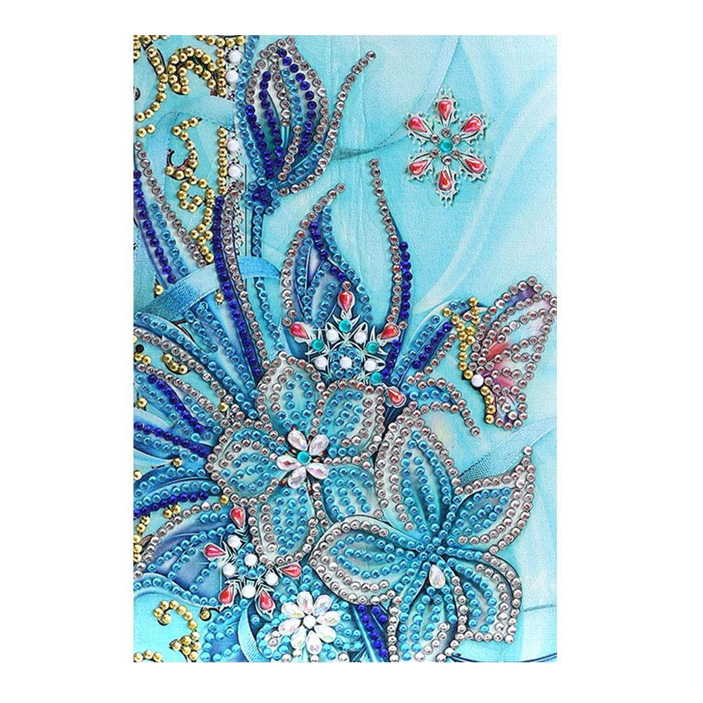Alloyseed 5D DIY Diamond Painting Notebook Diary Book Sketchbook Special Shaped Diamond Painting Rhinestone A5 Book 50 Pages Blank Book Mosaic Gifts Drawing Book (Blue Flower)