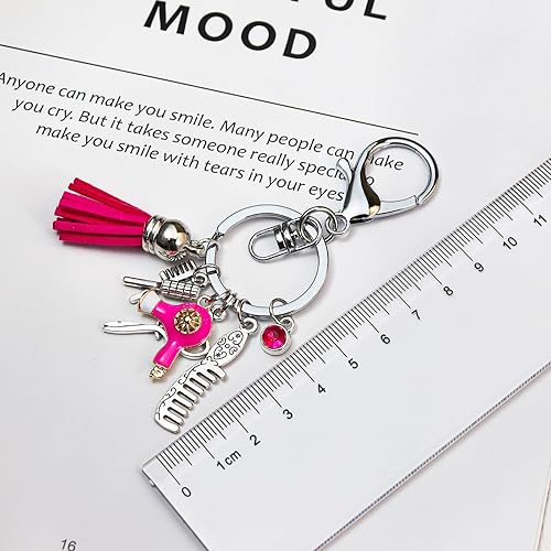 Miniatura 8 de Fuqimanman2020 Peine tijeras secador de pelo llavero con borla y diamante negro encanto peluquero estilista regalo joyería