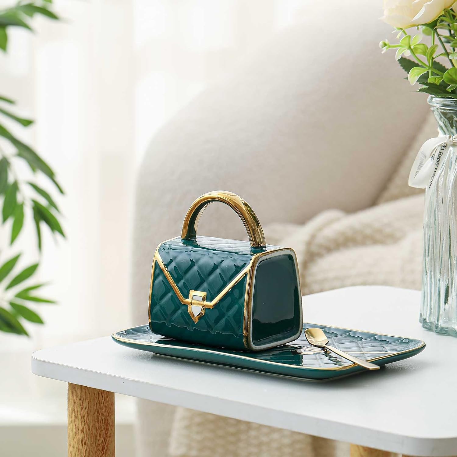 Zubebe 1 Set Coffee Mug Elegant Handbag Shaped Cup,Dark Green