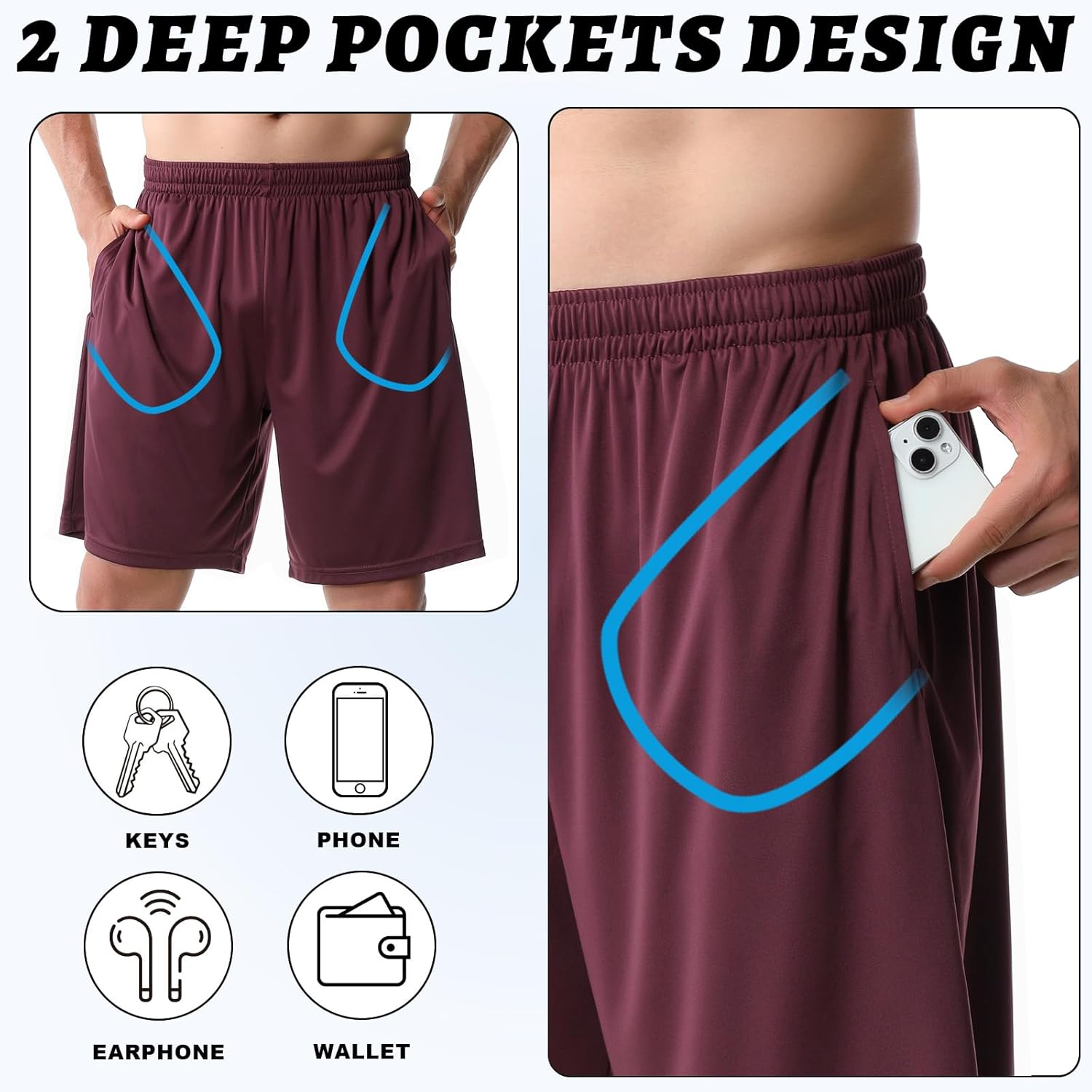 Athletic Gym Shorts for Men - Quick Dry Men's Basketball Shorts with Pockets, Running Workout Activewear - Image 4