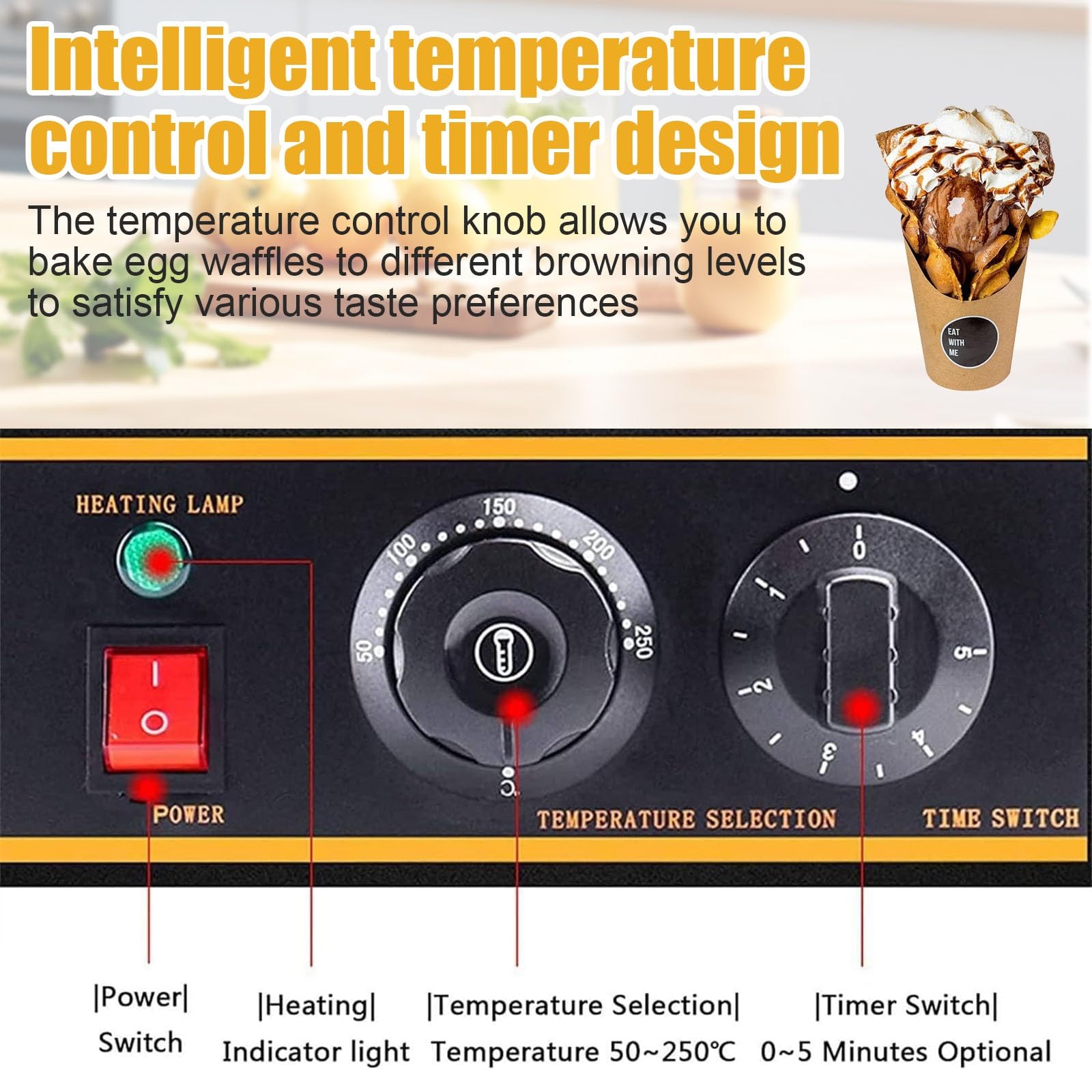 Puff Waffle Maker Gofrera Profesional, Bubble Waffle Maker Doble Cabeza, Acero Inoxidable Y Calentamiento Rápido, Perfecta Para Café, Street Food Y Restaurantes(Single pot)