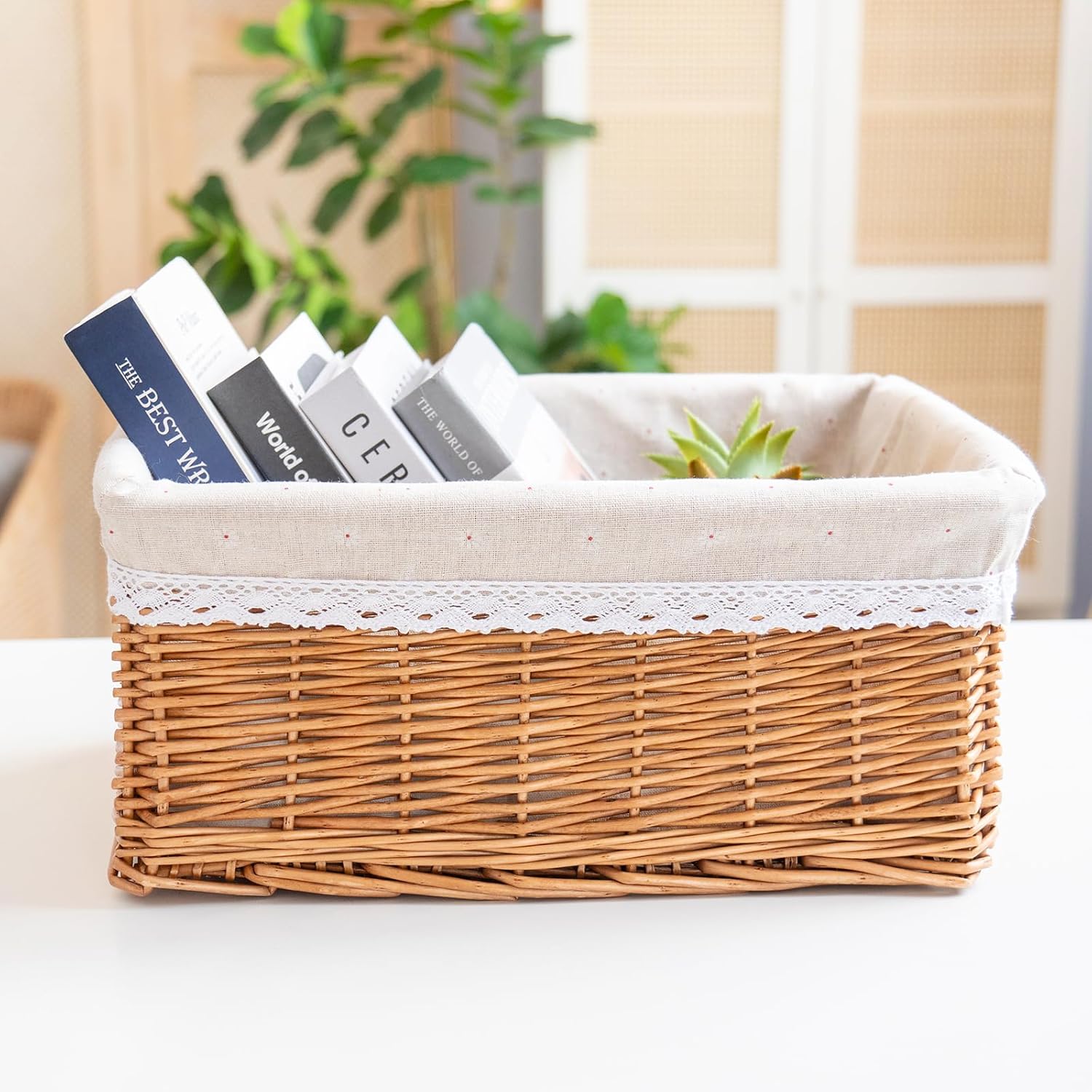 Natural Wicker Storage Rectangular Basket Hand Woven Storage Basket