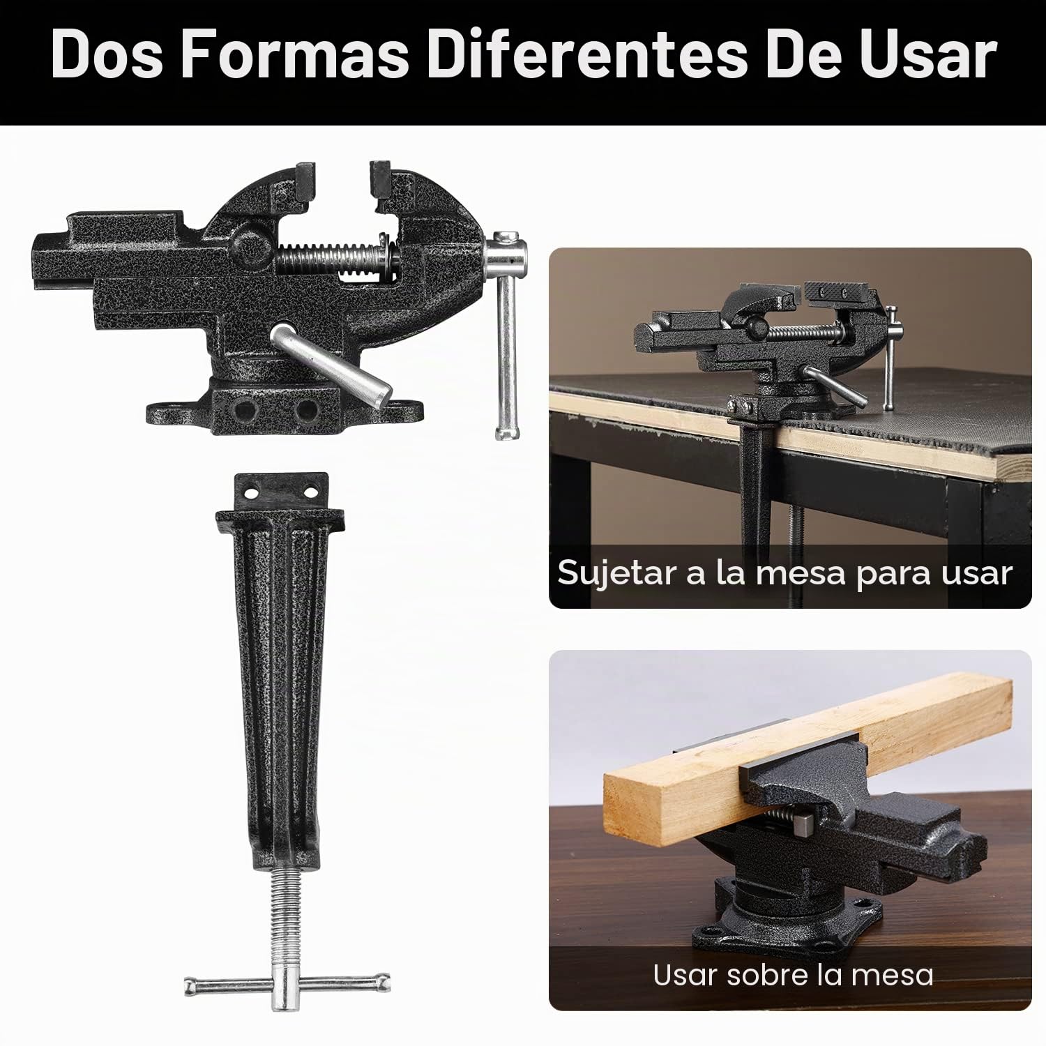 TEENO Ancho de mandíbula 85 mm de banco de trabajo, tornillo con base giratoria de 360 grados, material de acero fundido,potencia de sujeción 800 kg, es desmontable y de doble uso (85 mm) Plata