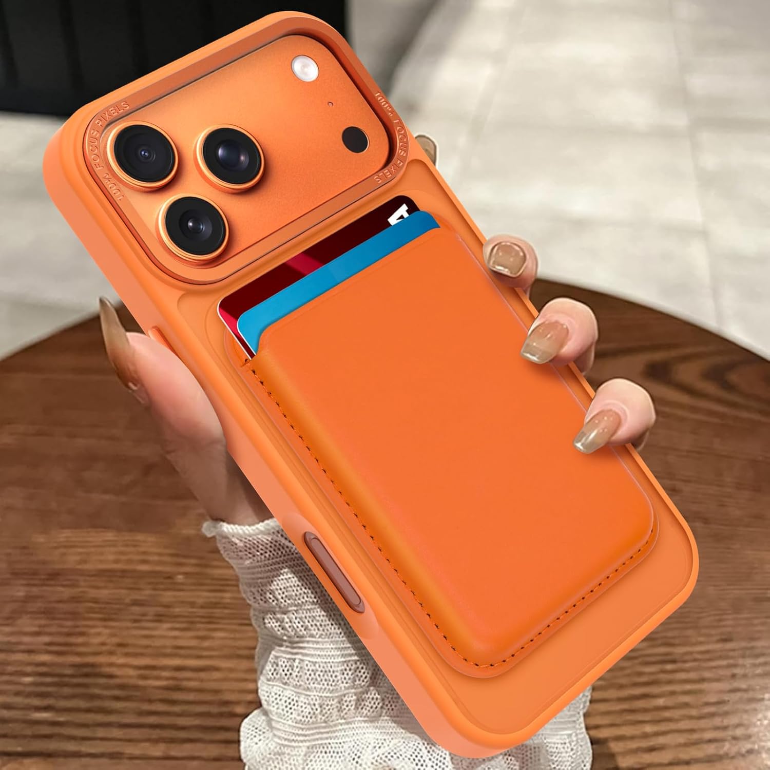 MOWIME Magnetic Case for iPhone 17 Pro Max [Compatible with Magsafe] [with Wallet & Card Holder] [Military Drop Protection] Slim Translucent Matte Case for iPhone 17 Pro Max 6.9" 2025, Orange - Image 7