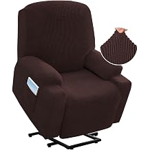 H.VERSAILTEX Stretch Couch Cover Electric Power Lift Recliner Chair Slipcover Fitted Standard Large Power Lift Recliner with Side Pocket, Soft Thick JacquardSingle Seat, Chocolate