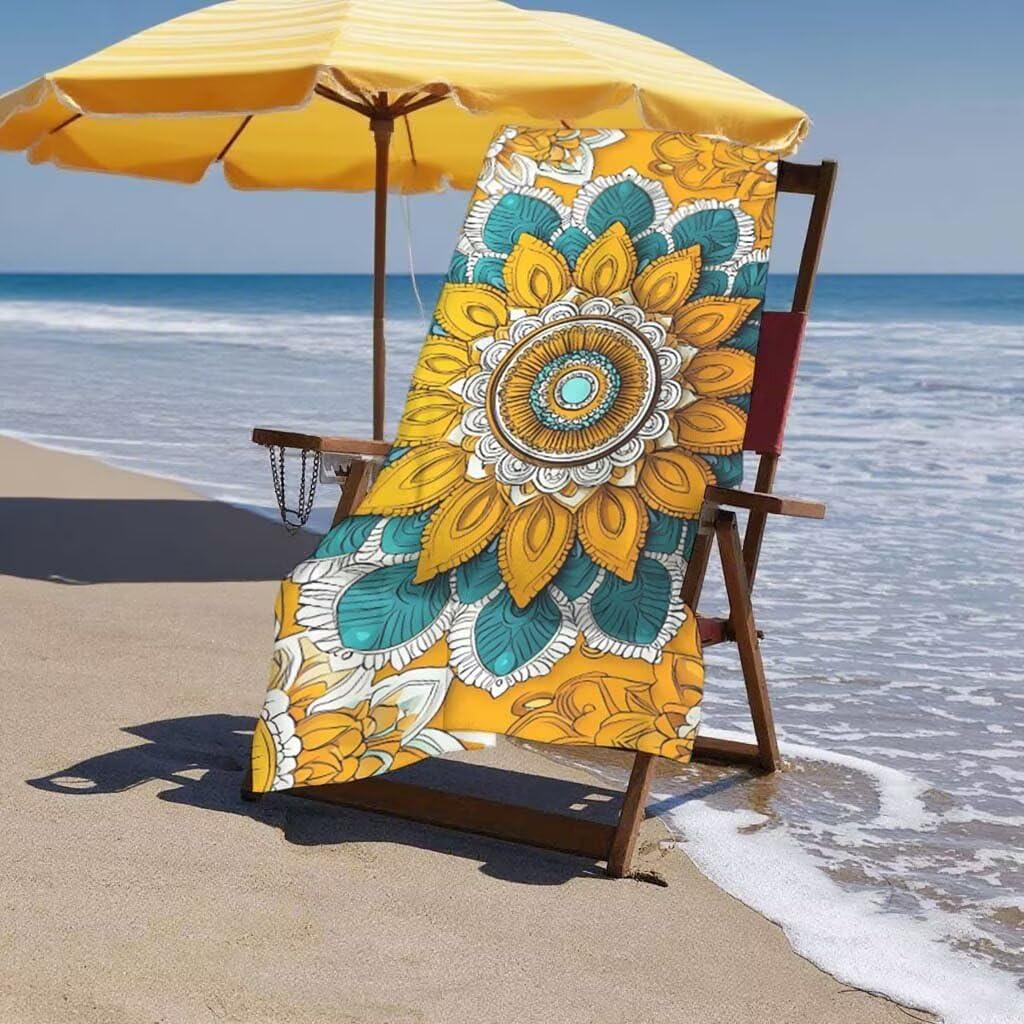 Toalla de Playa Grande 220x100cm/35x70cm, Juego de 2 Toalla Microfibra XXL de Antiarena, Toallas Playa Suave Ligera, Absorbente Secado Rápido, Beach Towel Viaje, Regalo Mujer Hombre (Mandala) J-55