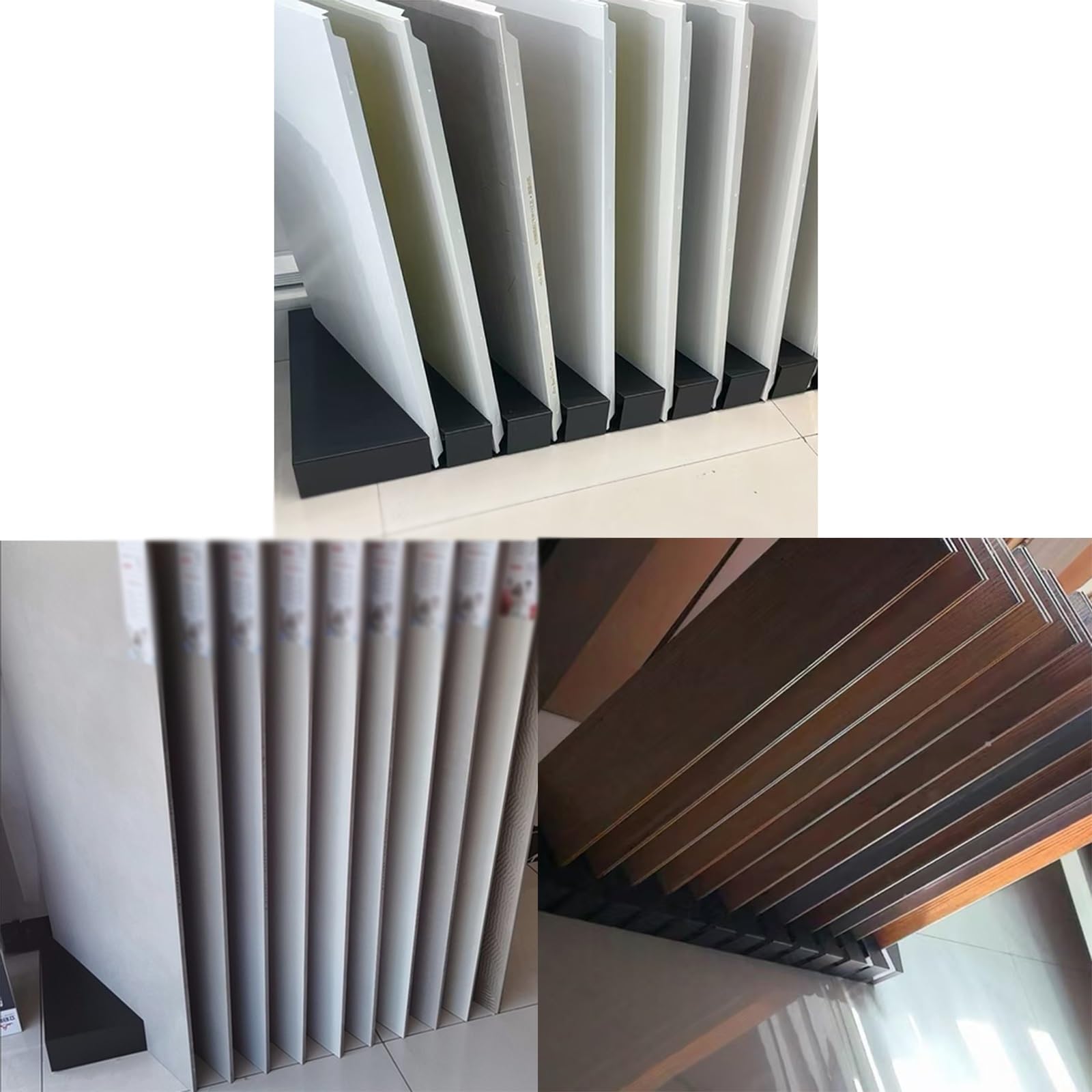 Estante de metal negro y plateado con ranura para 10 tarjetas, soporte de exhibición inclinado para azulejos de suelo, reforzado y grueso