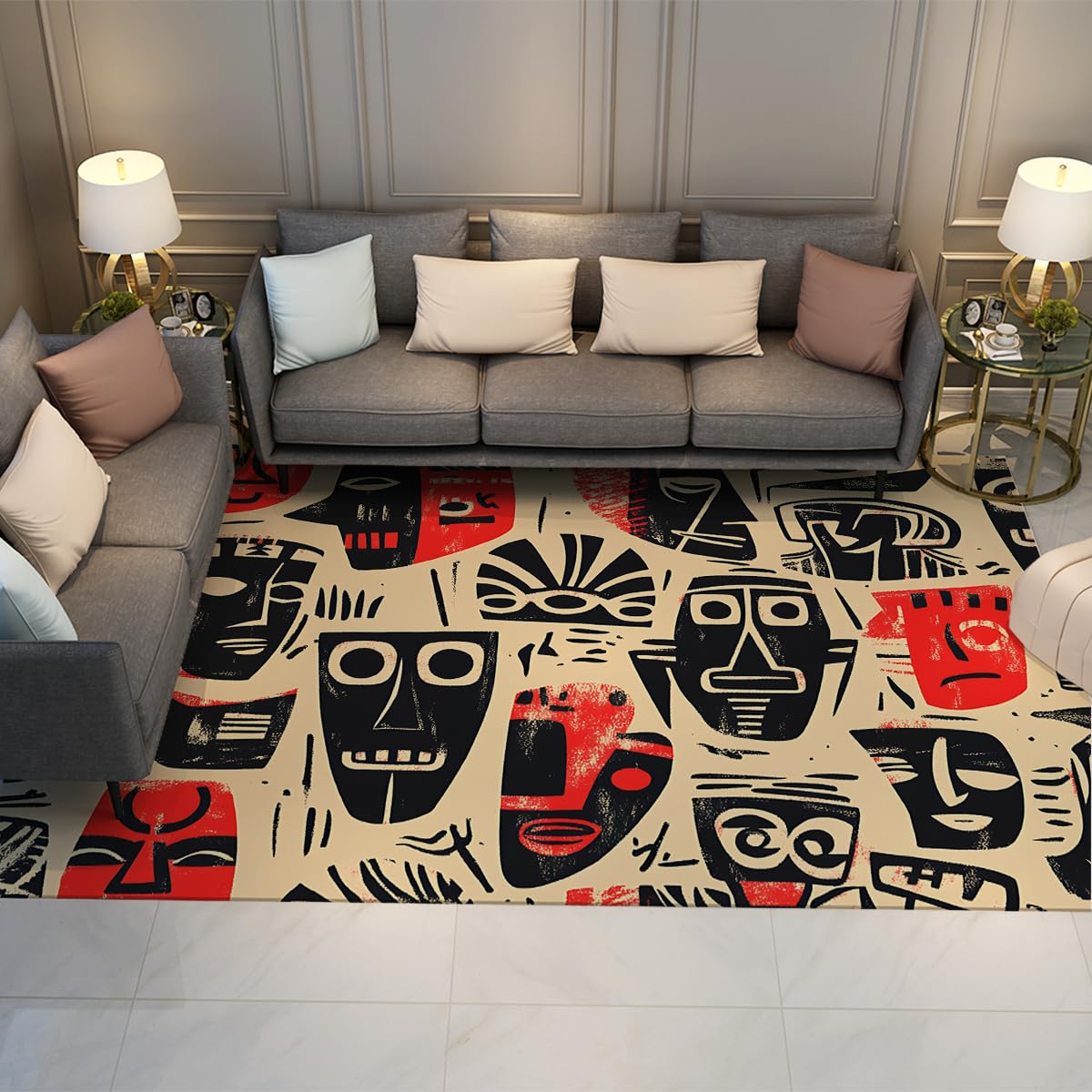 Tapis lavable 80x150cm fin et pliant aux motifs abstraits africains