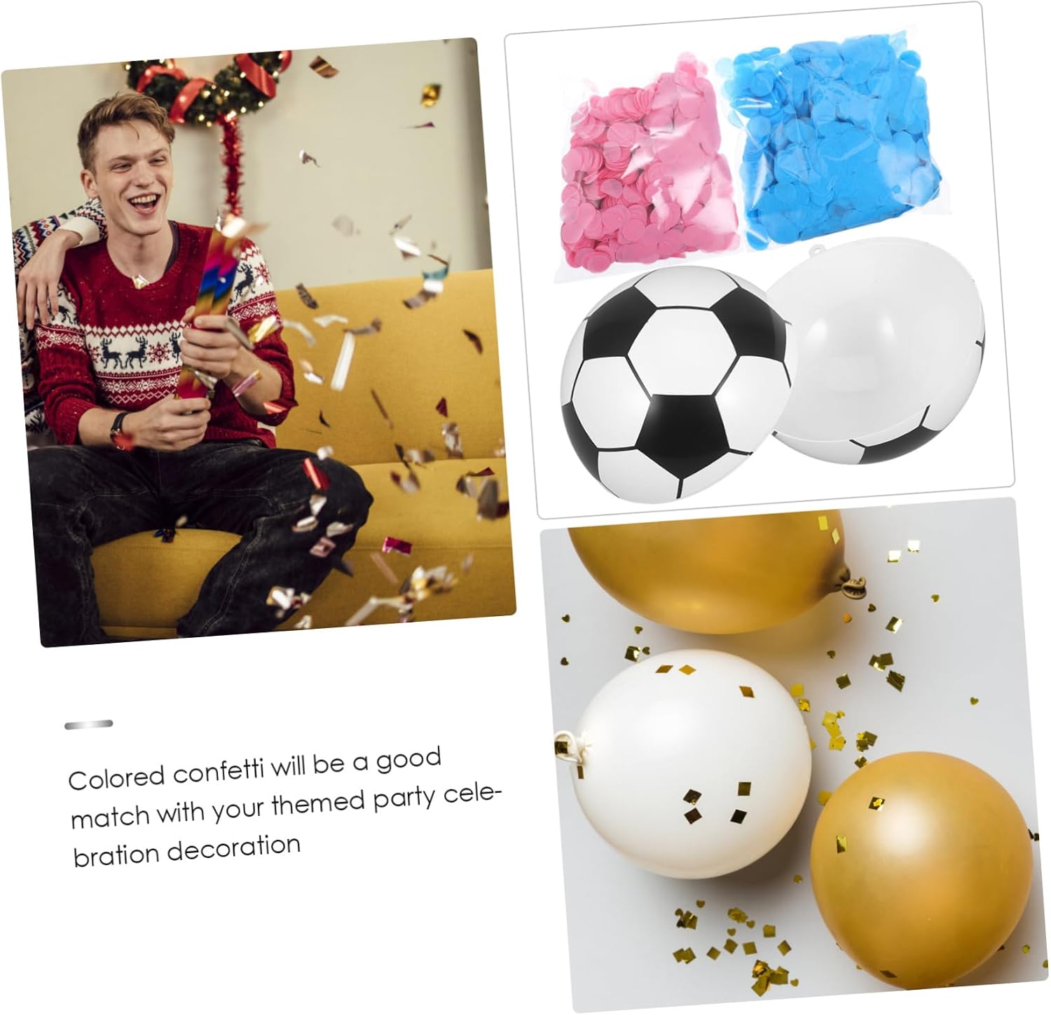 VOSAREA Gender Reveal Soccer Ball Decor Set Party Ornament Confetti for Baby Shower Gender Reveal Celebrati