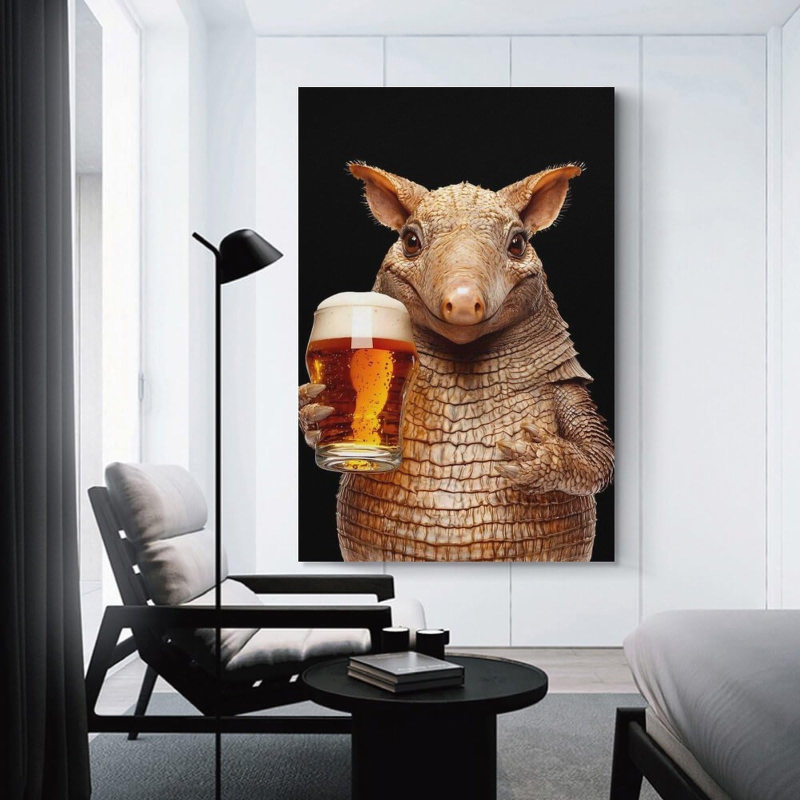 Junmoney Armadillo with Beer Hanging Wall Art 24x36inch(60x90cm), for Bedroom Walls, Guest Spaces Or Lounges, Home Artwork with A Soft Interior Feel