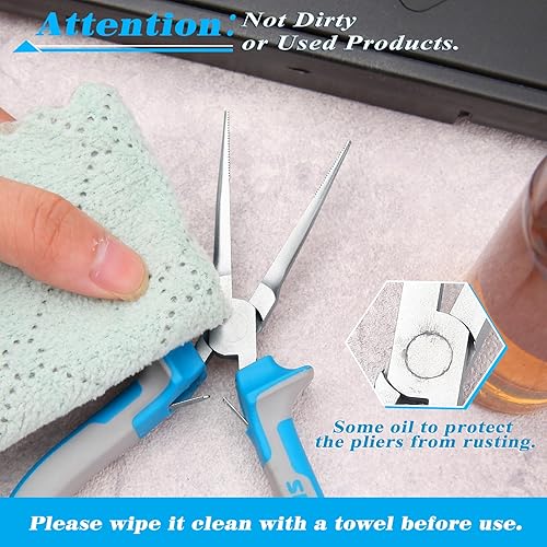 Miniatura 7 de SPEEDWOX Alicates de punta fina para hacer joyas, alicates de pesca de punta larga con mandíbula dentada, alicates de punta de aguja fina, alicates