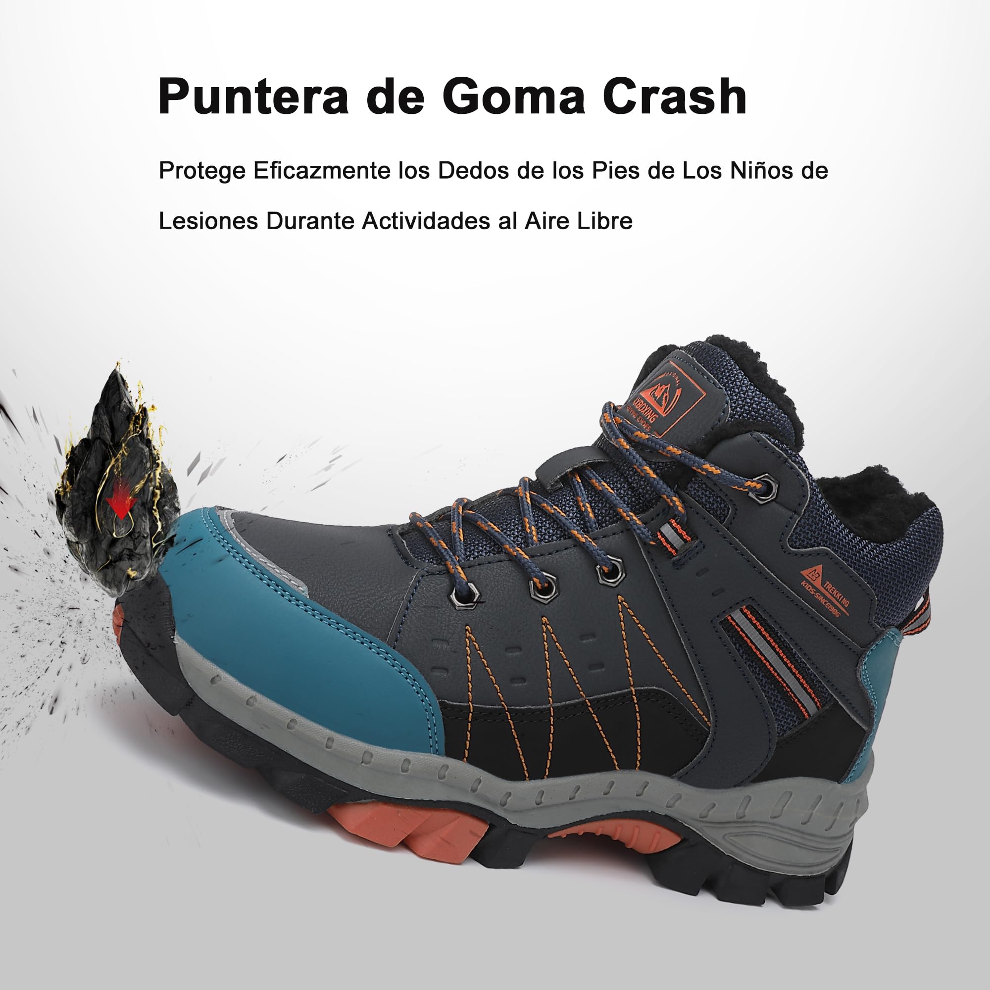 ASTERO Stivali Neve Bambino 31-38 con Ramponi Scarpe Trekking Ragazzi Ragazze Cotone Montagna Escursionismo Invernali Stivali Gomma Bambino