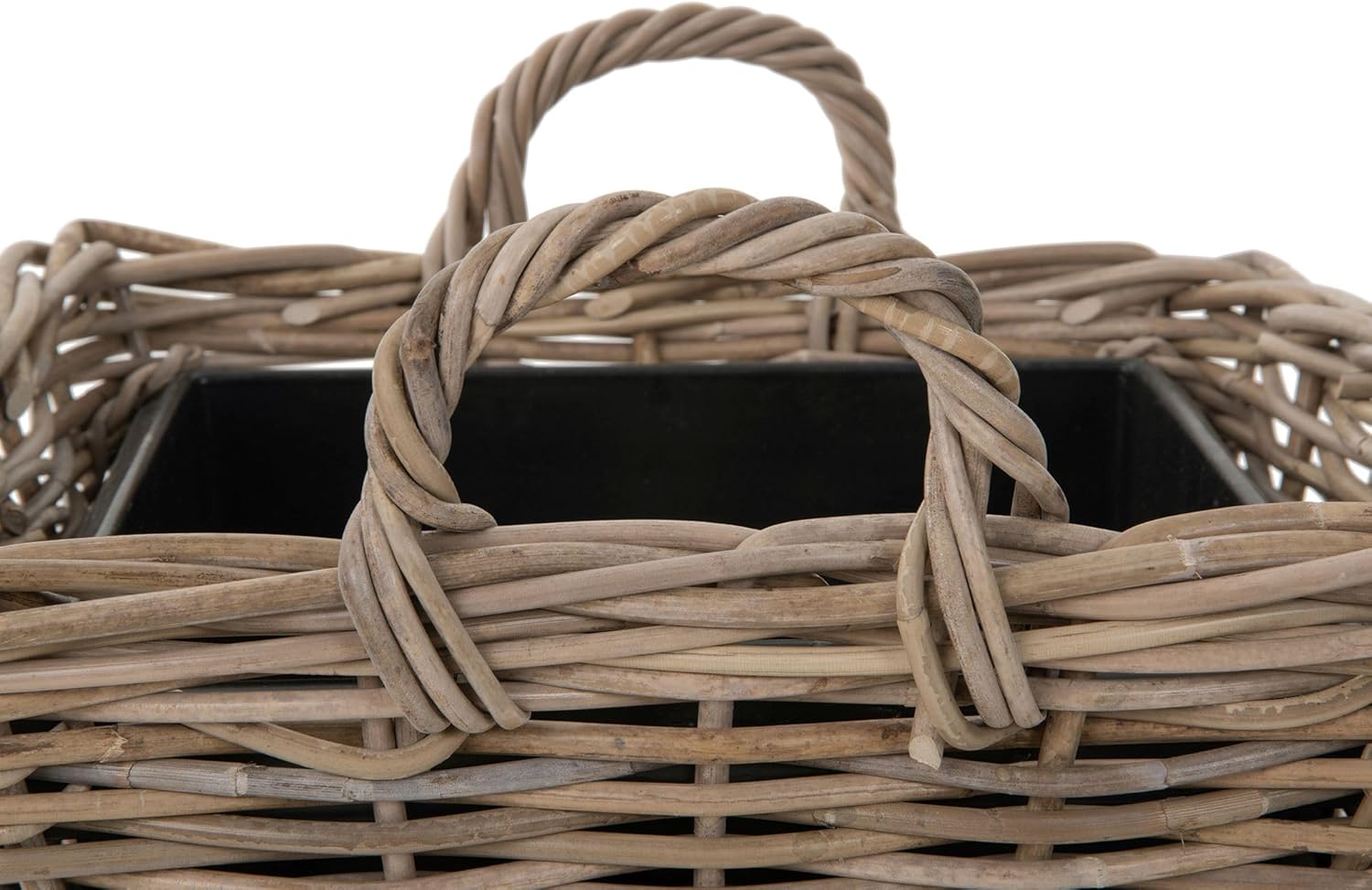 Kouboo Rectangular Rattan Planter Basket 1.25 Gallon Capacity Plastic Pot Liner with Drain Holes Included No Saucer Indoor and Outdoor Use
