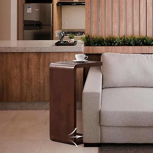 Miniatura 4 de Mesa auxiliar en forma de C de 24.4 pulgadas de alto, mesa auxiliar C de madera maciza para sofá y cama, mesas de sofá que se deslizan debajo para