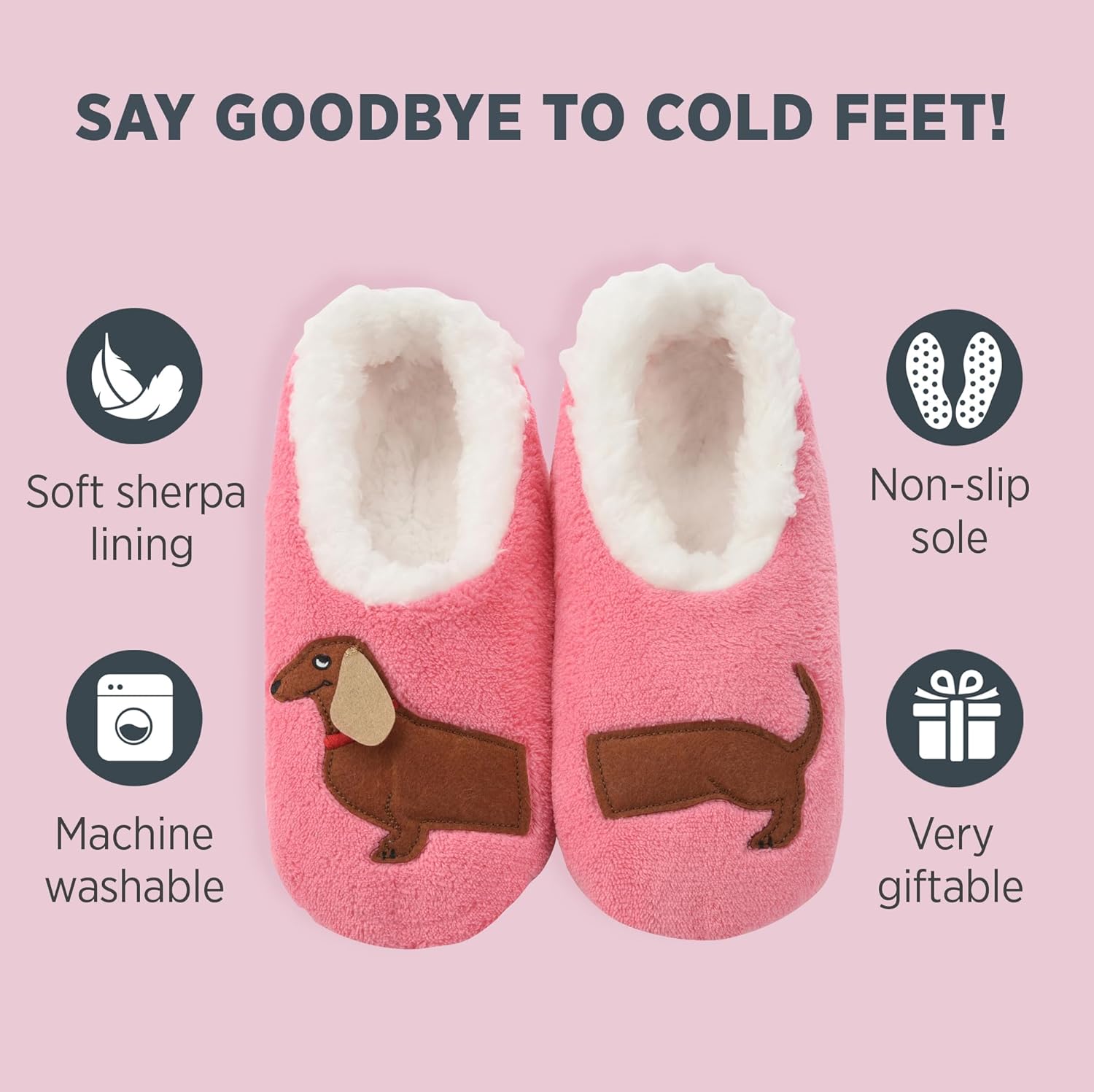 Snoozies Dachshund Slipper Socks for Women, Weiner Dog Gifts and Fun House Slippers, Soft Sherpa Lining, Cute Animal Slippers - Image 2