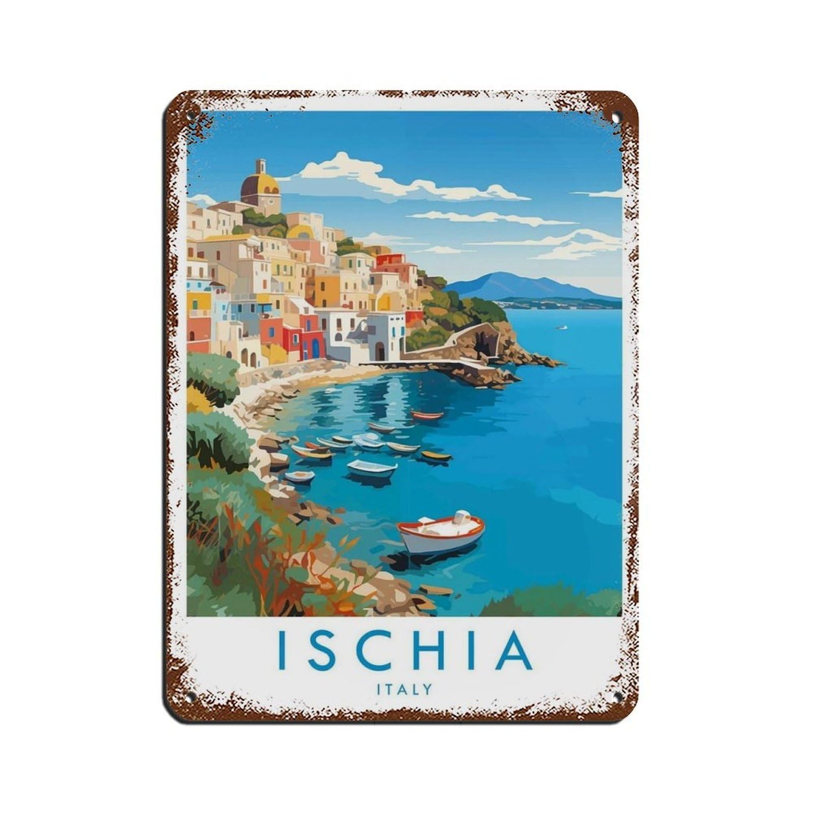 Ischia Travel Poster, Italy Tin Sign Vintage Metal Pub Club Cafe Bar Home Wall Art Decoration Poster Retro 12x16inch(30x40cm)