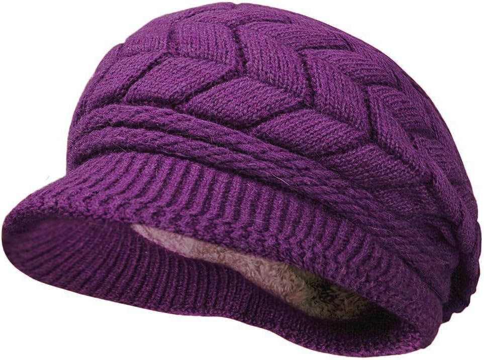 Women Winter Warm Knit Hat Wool Snow Ski Caps with Visor image 2