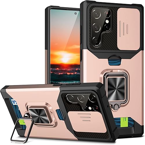 Miniatura 8 de Funda para Samsung Galaxy S23 Ultra con cubierta para cámara deslizante, cubierta de protección militar contra caídas con soporte de anillo y