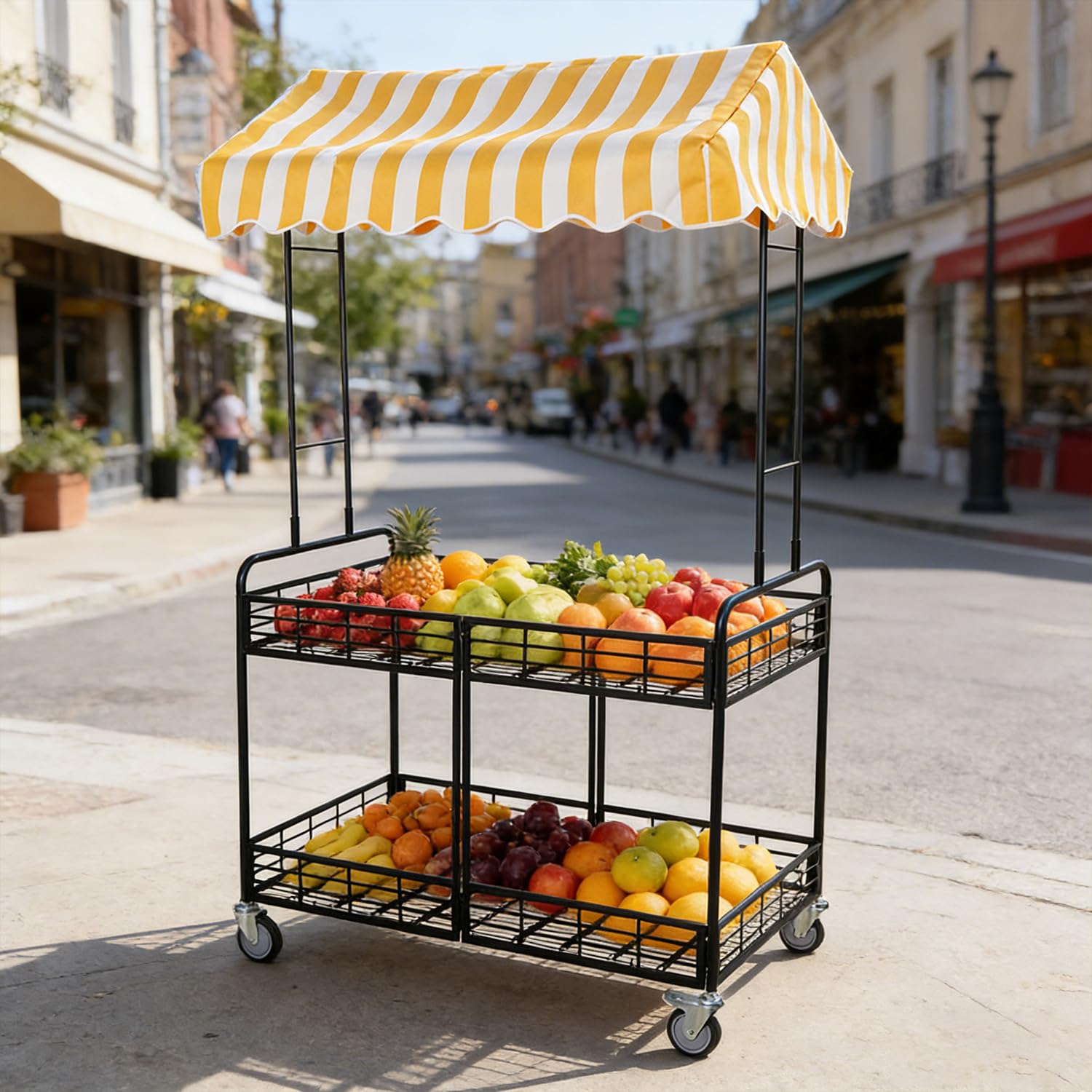 Przenośne stoisko dla sprzedawców z baldachimem i kółkami, składany wózek ekspozycyjny na przekąski i napoje na świeżym powietrzu, mobilny kiosk z automatami na imprezy i targi