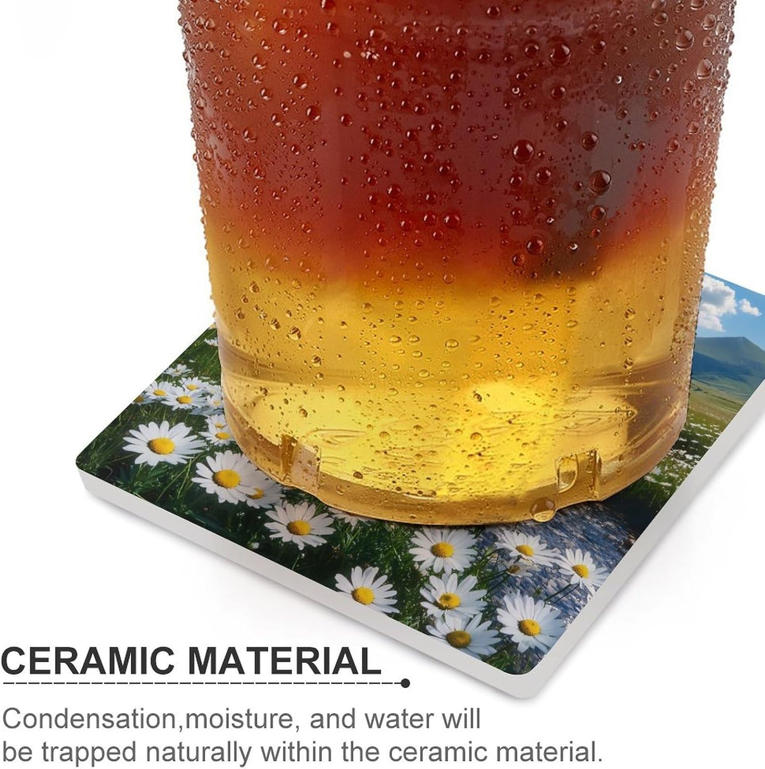 Daisy Floral Ceramic Coasters Square Drinks Coaster Coffee Table Decor Table Coaster for Home Bar