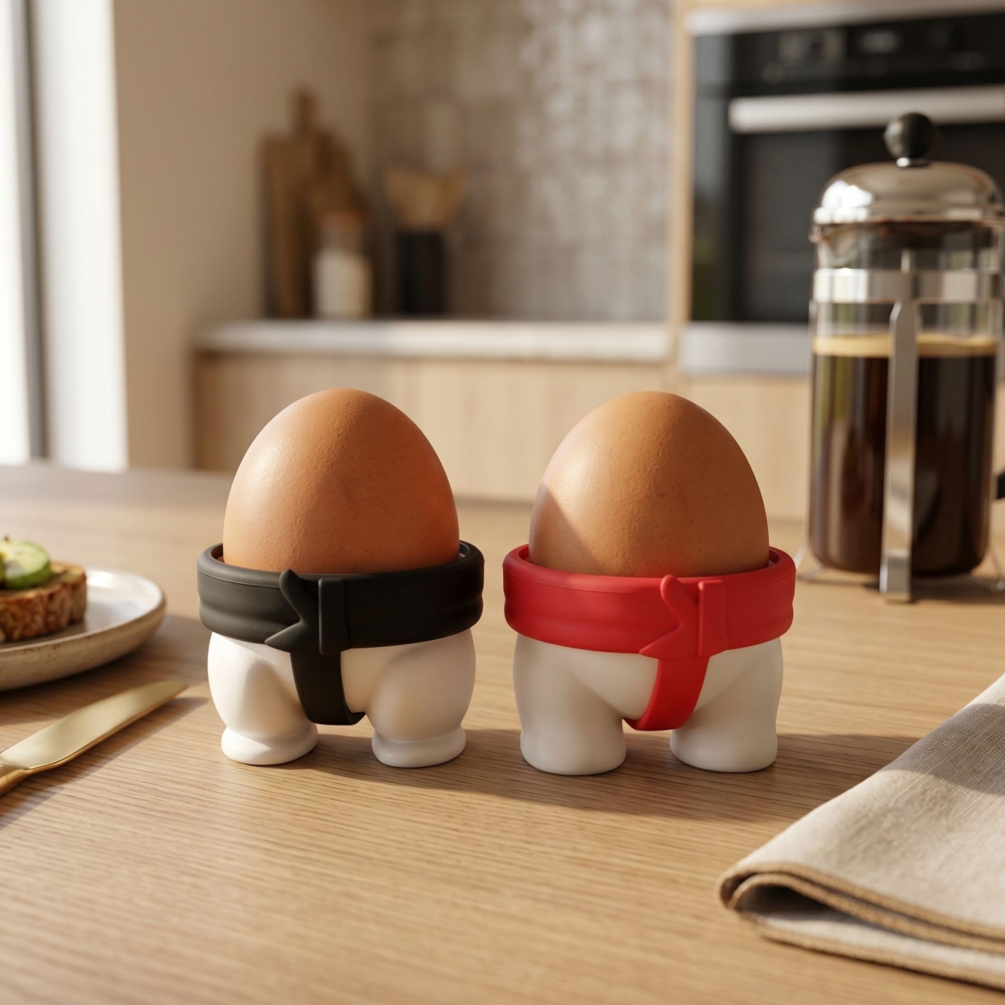 Ramkuwar Set of 2 Egg Cup Holders Funny Sumo Wrestler Egg Holder Stand for Soft And Hard Boiled Eggs Cute Breakfast Egg Cups for Kitchen Dining Table Novelty Tableware Decor (Red & Black) 3