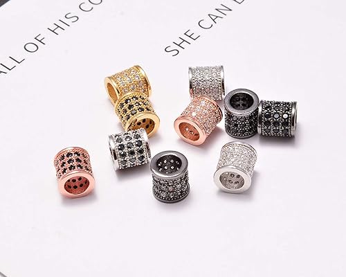 Miniatura 5 de Circonita pavé de diamantes de imitación de agujero grande (5 cuentas de cubo de corte de diamante transparente sobre dorado (0.276 x 0.276in)