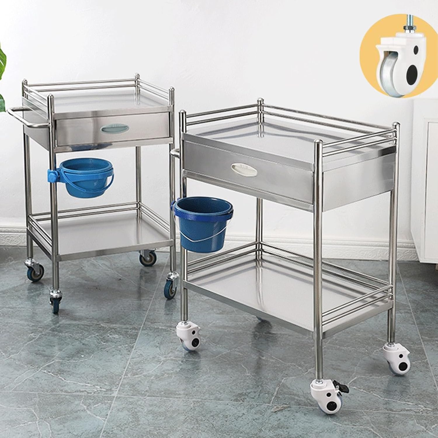 Stainless Steel Medical Cart, Portable Workstation with Swivel Casters, 2 Shelves Mobile Clinic Cart, Rolling Medical Cart for Storage in Clinics, Labs, One Color-60 * 40 * 86cm