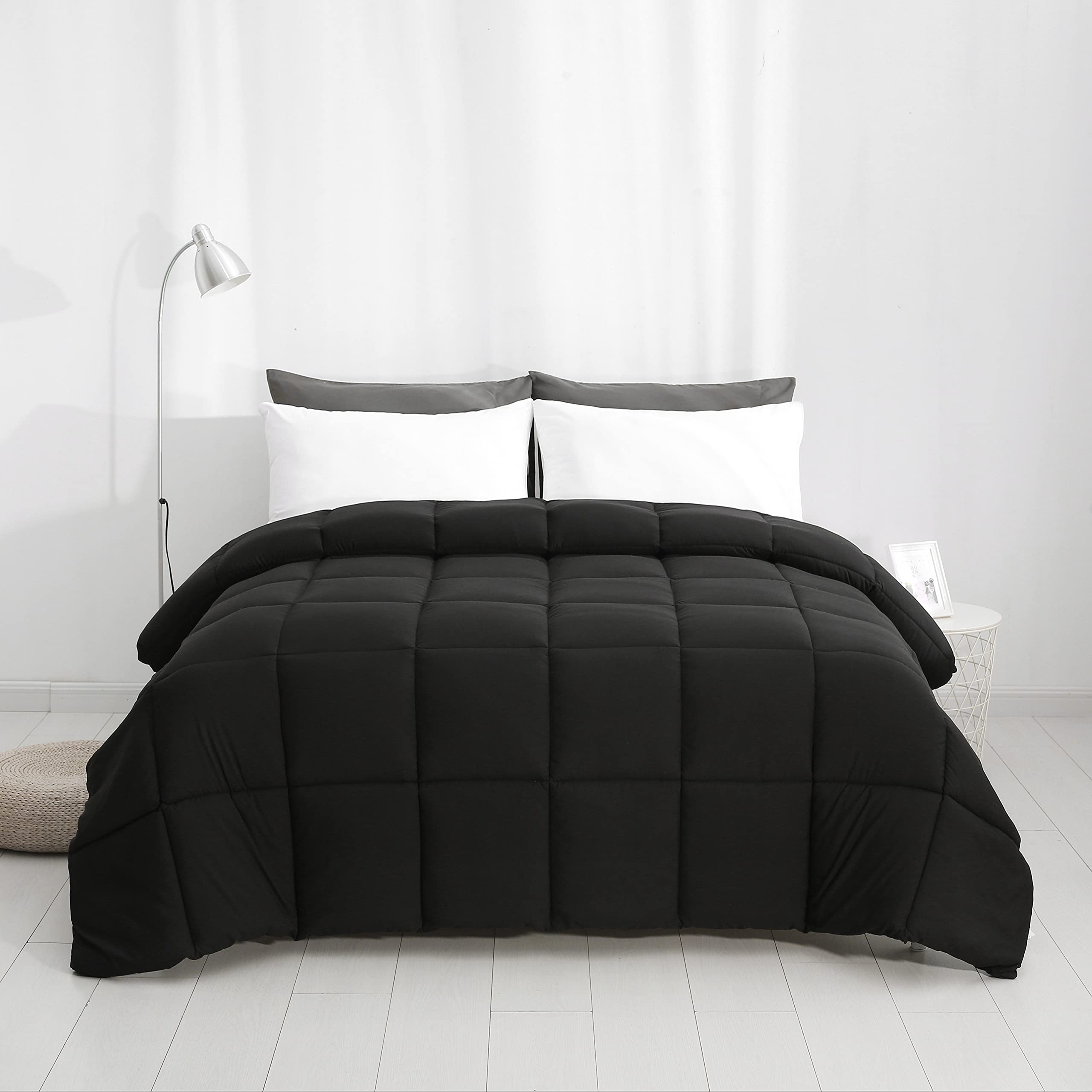 (Similar)DOWNCOOL Comforters Full Size, Duvet Insert,Black All Season Duvet, Lightweight Quilt, Down Alternative Hotel Comforter with Corner Tabs (Black, Full 82x86 Inches)