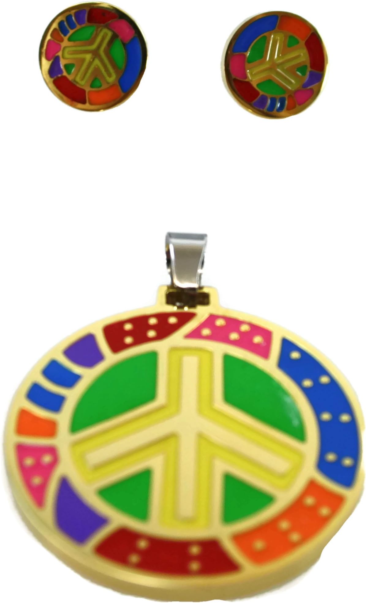 # 254 Stylish Stainless Steel Chain Pendant Earrings Statement Peace Design Necklace Accessories Nickel Free Gold